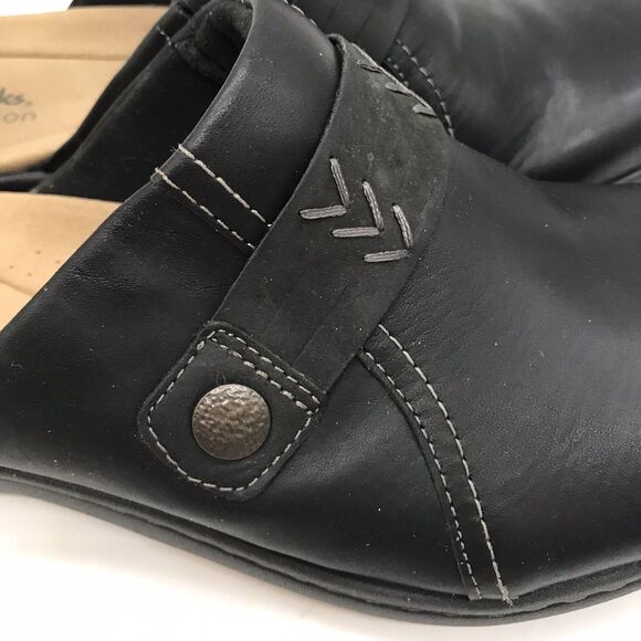 Clarks Collection Laurieann Ella Clogs Women's 9W Black Leather Slip-On Shoes - Picture 10 of 12